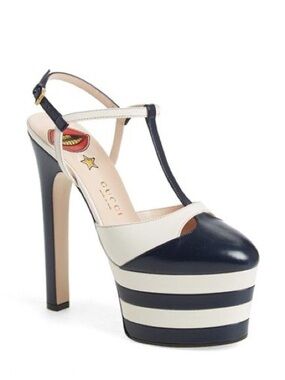 Gucci Angel colorblock cream blue high heel platform sandal sz.7.5